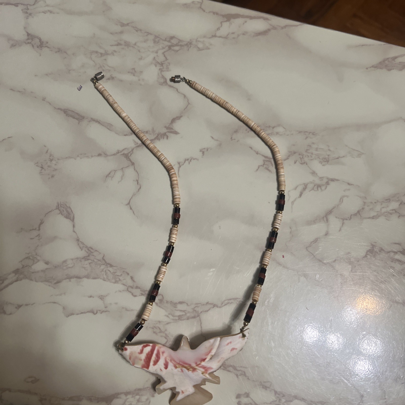 Vintage 16” Inches Native Mother of Pearl Eagle Bird Choker Heishi Necklace