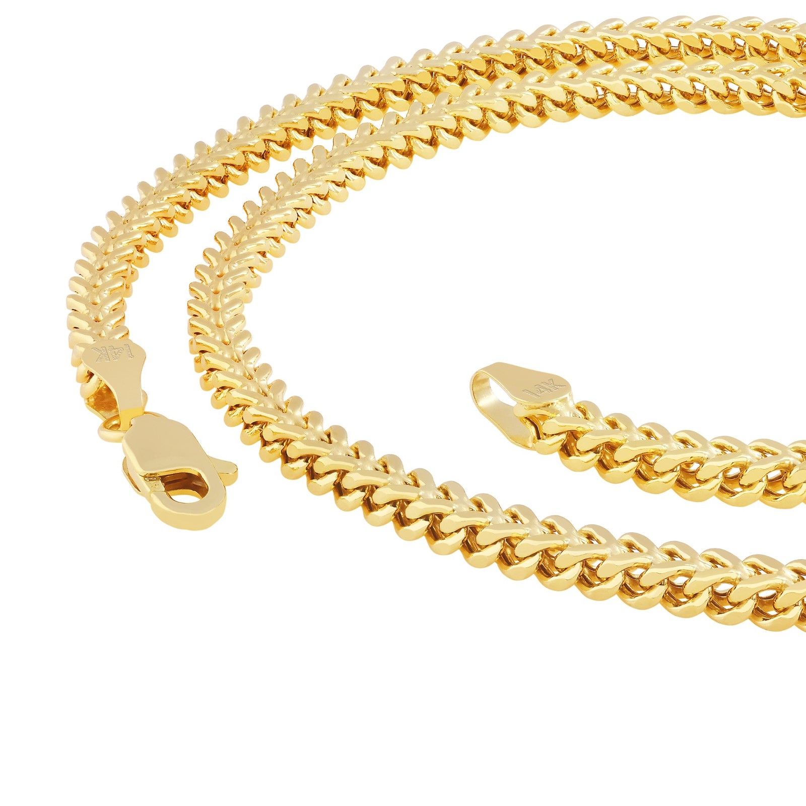 14K Yellow Gold 2.1mm Franco Box Wheat Spiga Chain Pendant Necklace 14″-24″