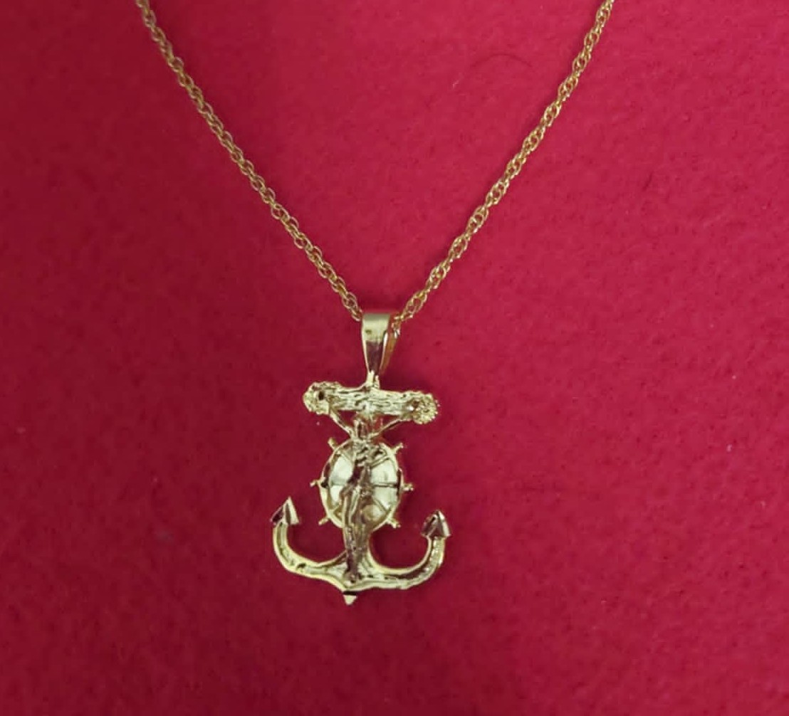 14KT GOLD PLATED MARINER ANCHOR CRUCIFIX CROSS CHARM PENDANT – 2284