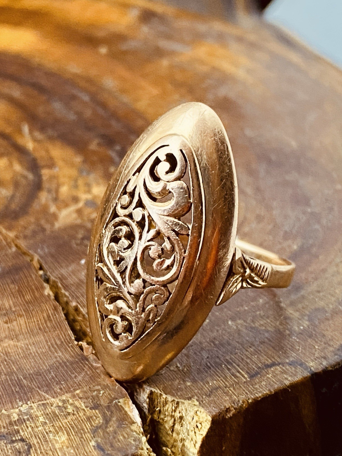 USSR Vintage Original Solid Rose Gold Ring 583 14K 1980th #7948