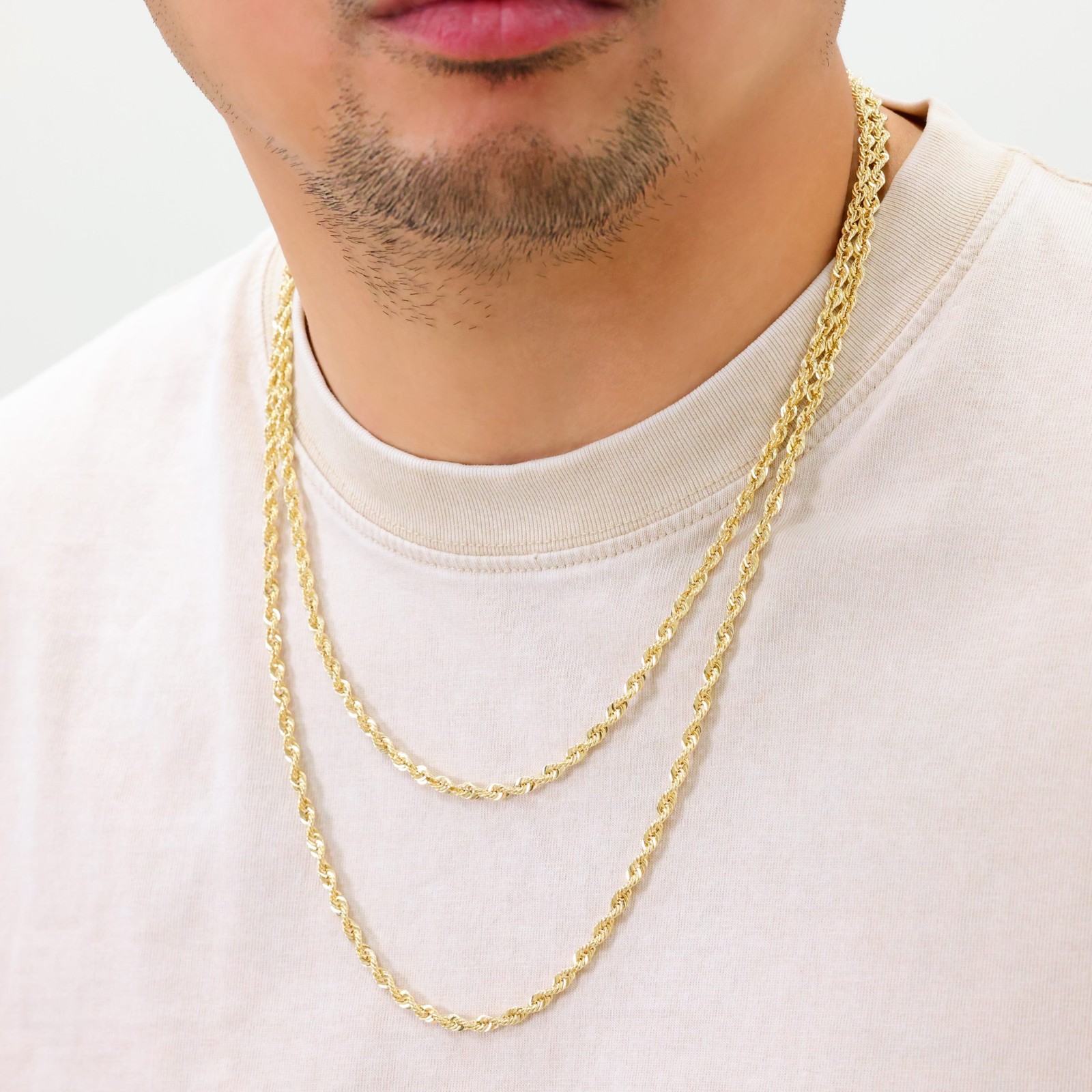 14K Yellow Gold 1mm-4mm Laser Diamond Cut Rope Chain Necklace Men Women 16″- 30″