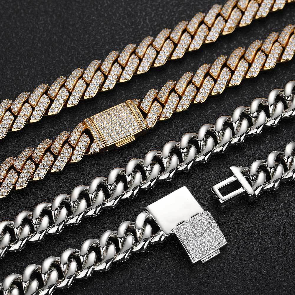 Gold Plated Stainless Steel 10MM Iced Out Miami Cuban Link Chain Bracelet White