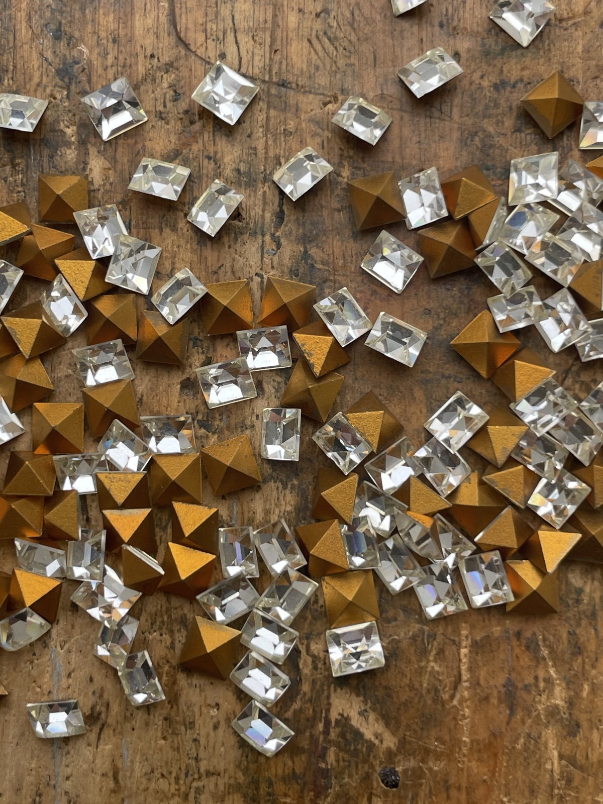 (1 Gross=144) NEW Vintage SWAROVSKI 6mm Crystal Square Faceted Gold Foiled