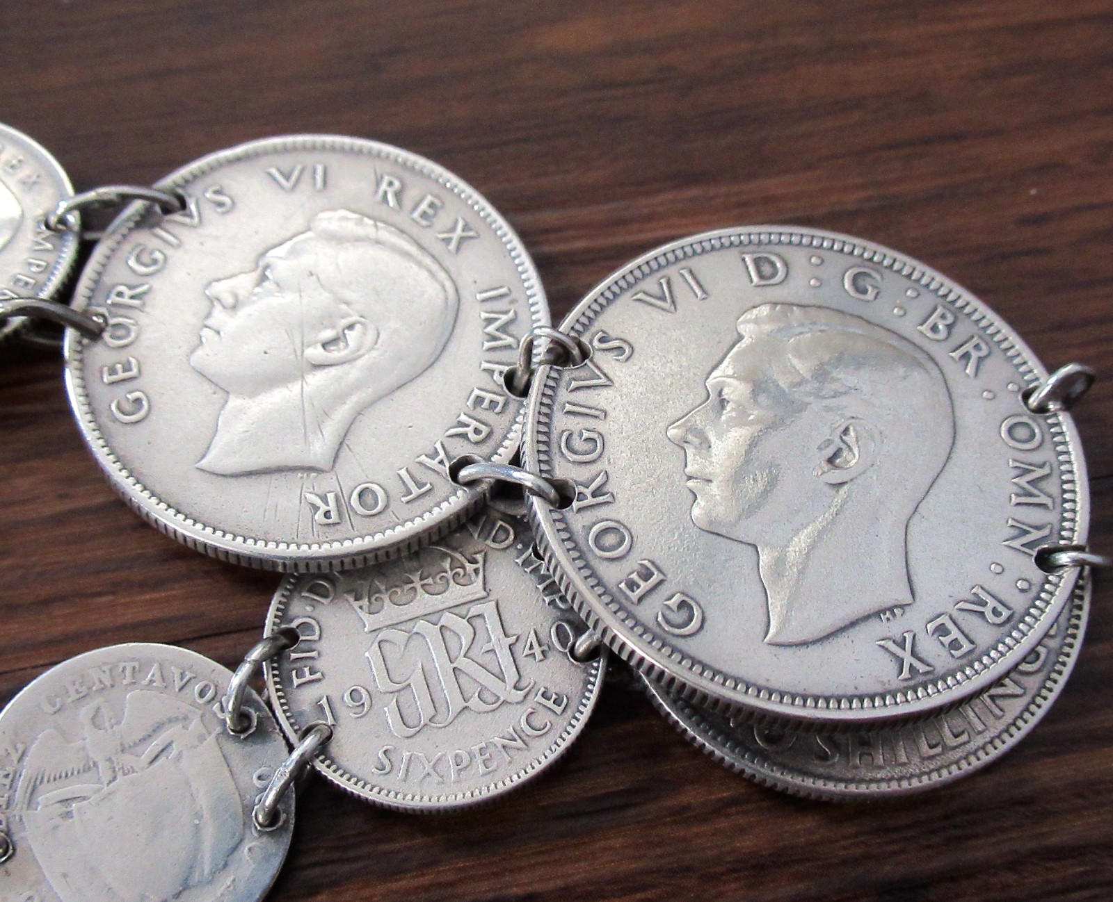 Vintage Great Britain South Africa Columbia Silver Coin Bracelet Half Crown