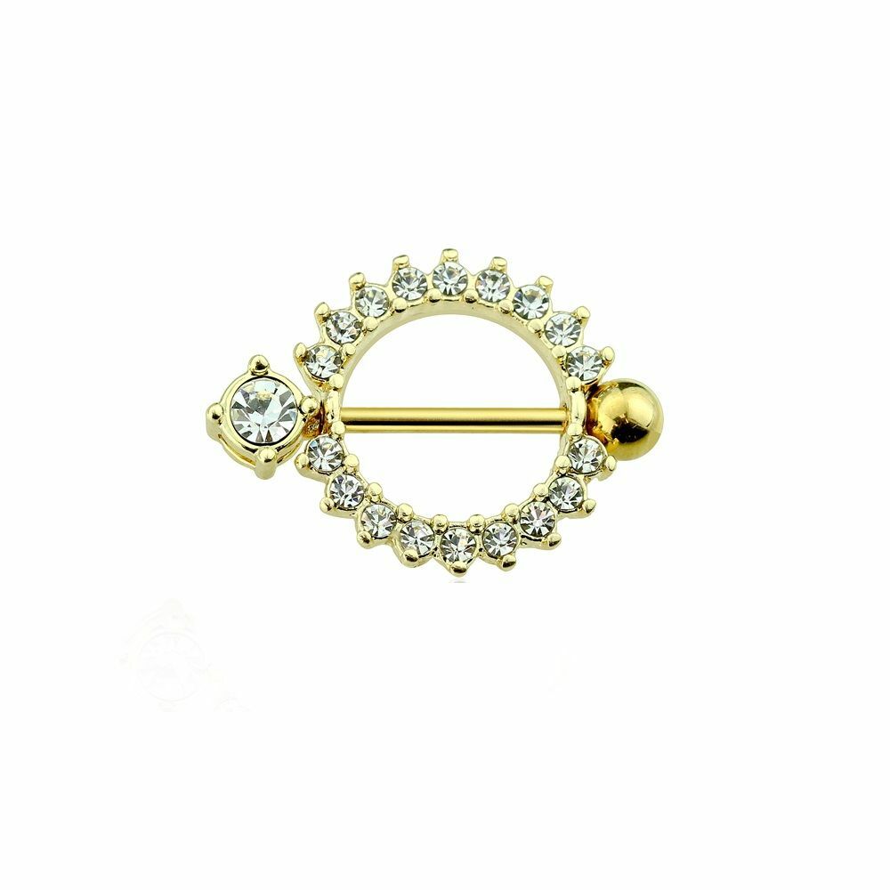Nipple Shield Rings Paved Round Surgical Steel 14ga- Sold as a Pair
