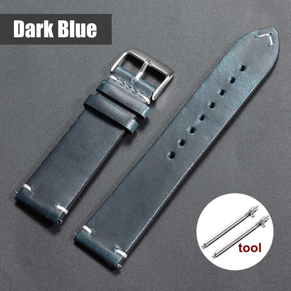 Vintage Oil Waxed Cowhide Watch Strap Quick Release genuine Leather band 18-24mm