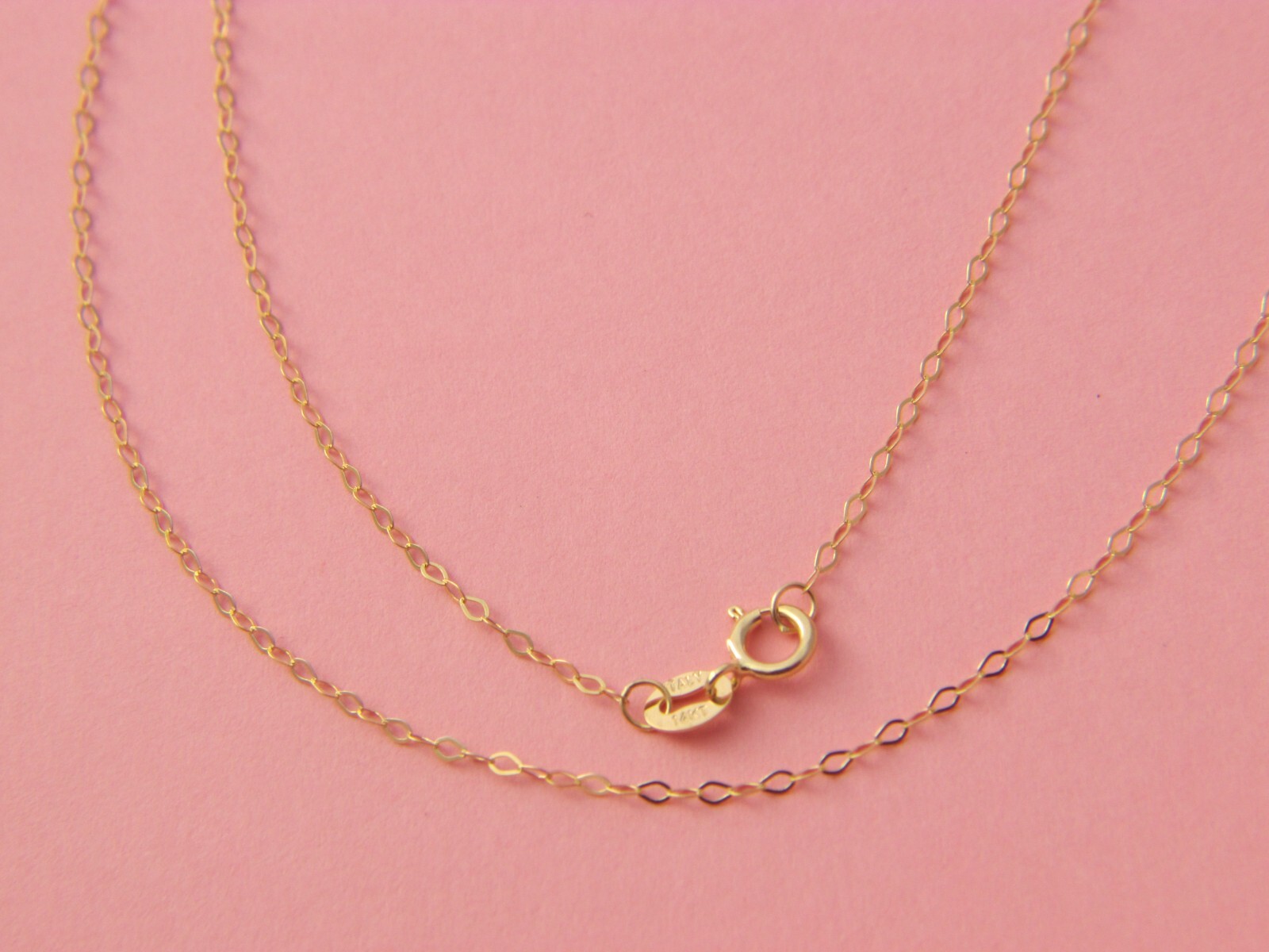Solid 14Kt yellow Gold 1.3mm Flat Cable Chain Necklace real gold 14k