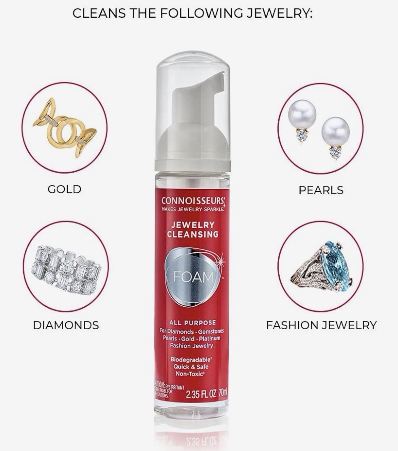 CONNOISSEURS All-Purpose Jewelry Cleansing Foam, Quick and Easy Jewelry Cleaner