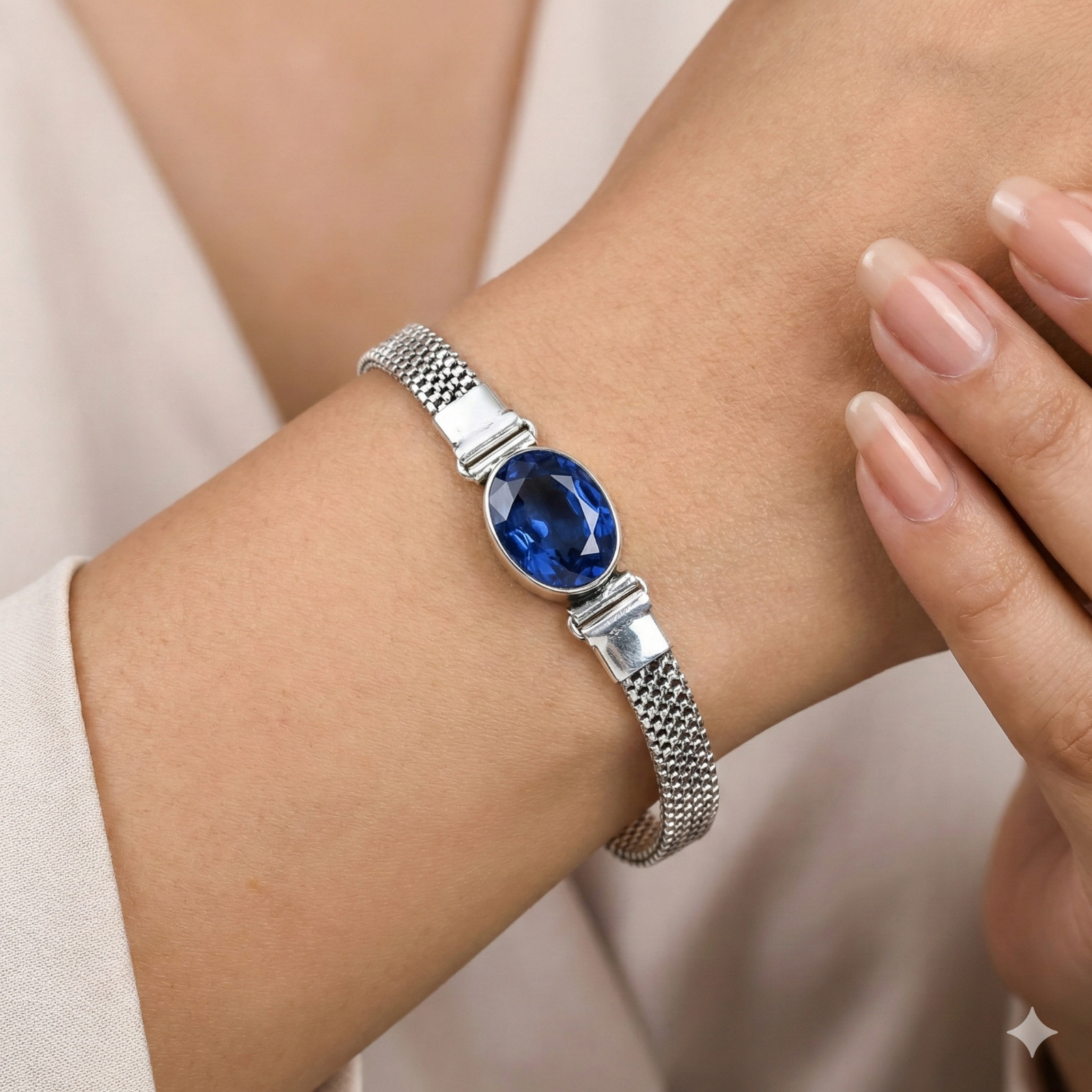 Blue Tanzanite Gemstone Handmade 925 Sterling Silver Jewelry Chain Bracelet