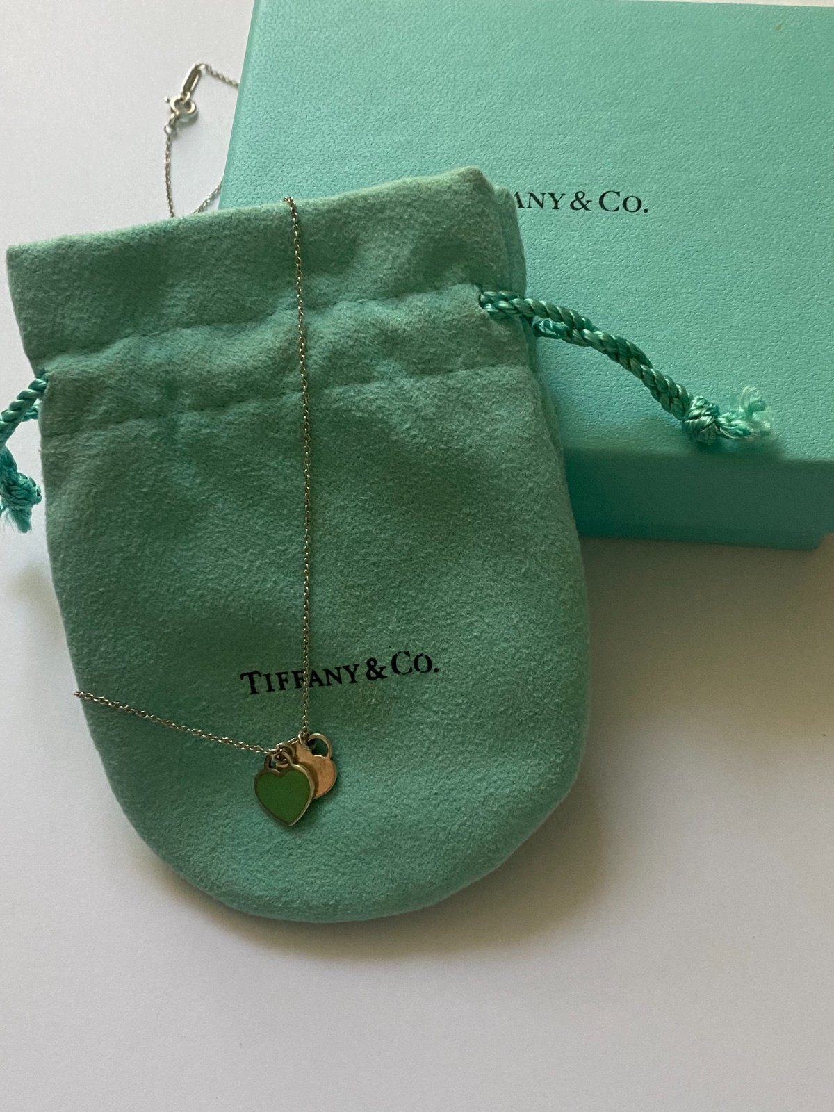 Authentic Tiffany & Co Double Hearts Necklace, Silver, 44cm, vintage