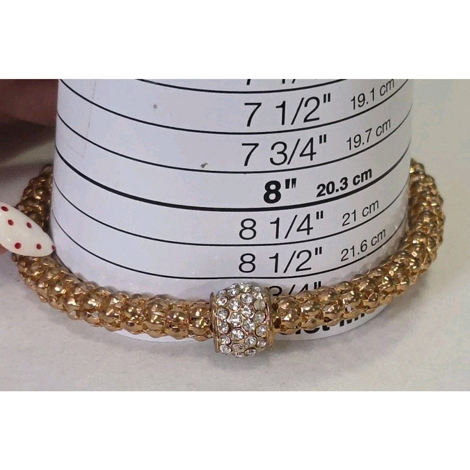 Gold Tone Stretch Bracelet Popcorn Chain Clear Rhinestone Charm Accent Bead