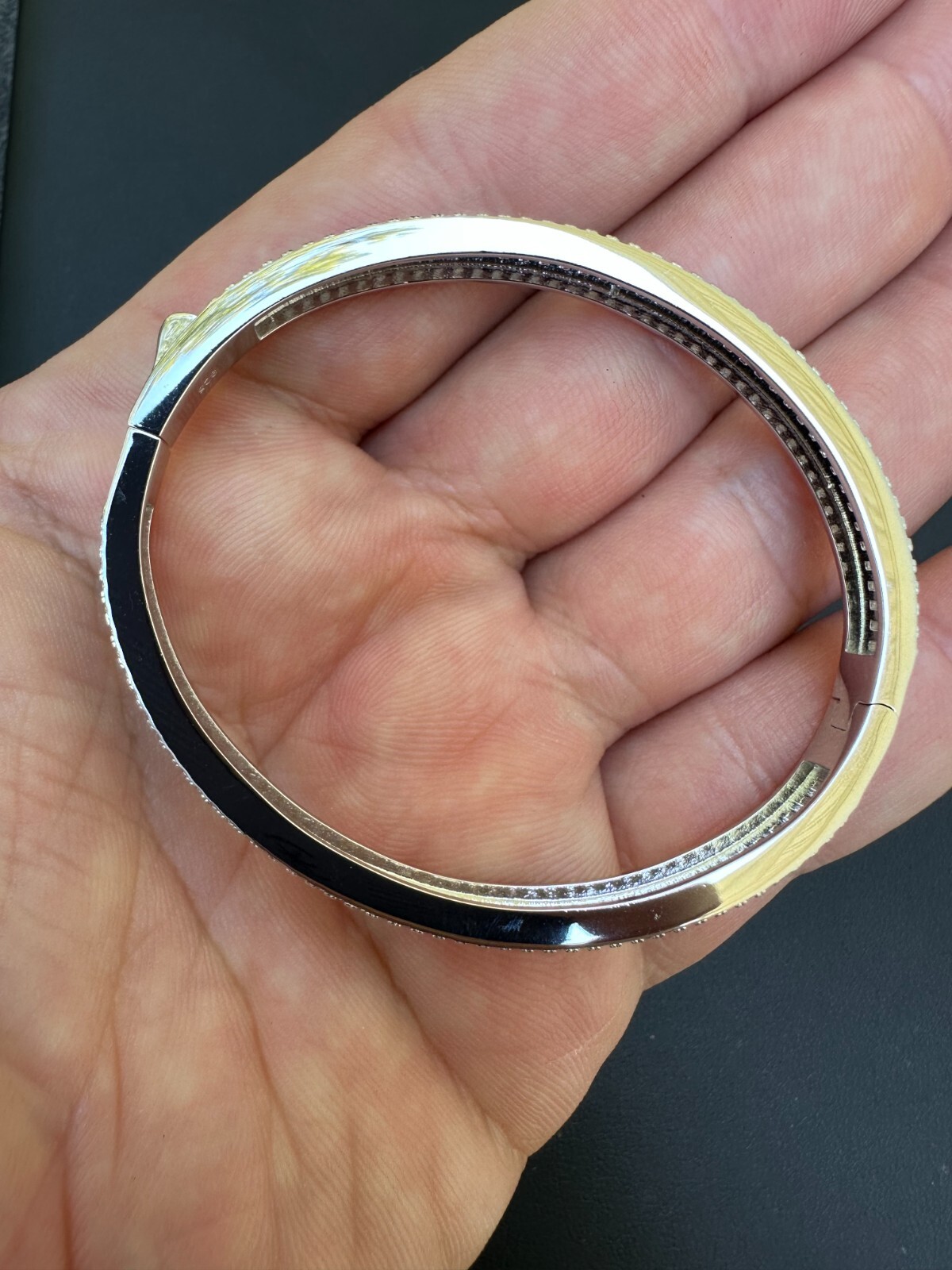 Gorgeous Solid 925 Sterling Silver Bangle Bracelet Iced Simulated Diamonds