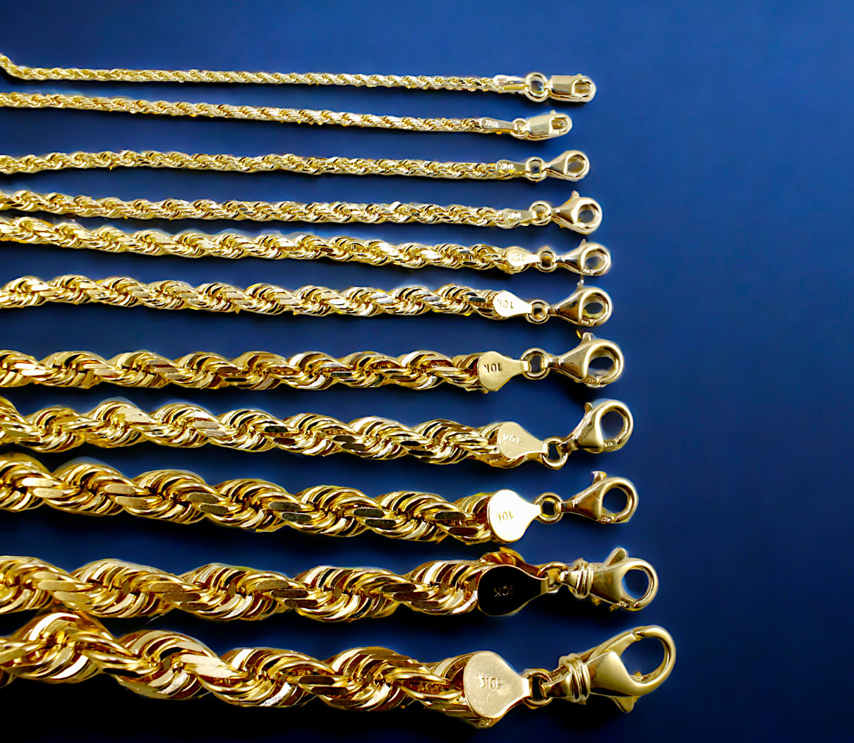 10K Yellow Gold SOLID Rope Bracelet Chain Diamond Cut Men Women 1mm-10mm 7″-9″