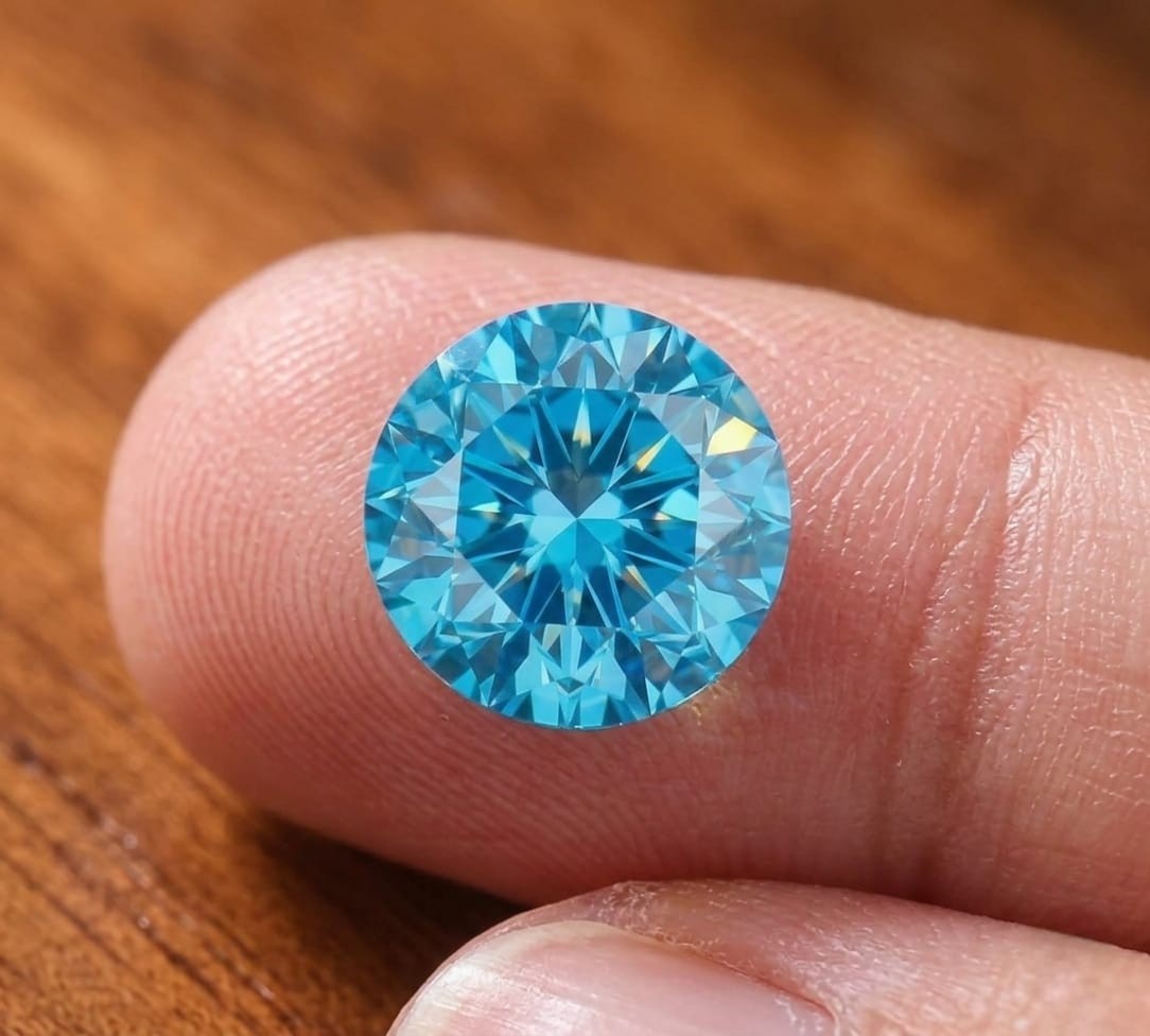 5 CT Blue Color Round Cut VVS1 Lab Grown Moissanite Diamond Gemstone 11.50MM