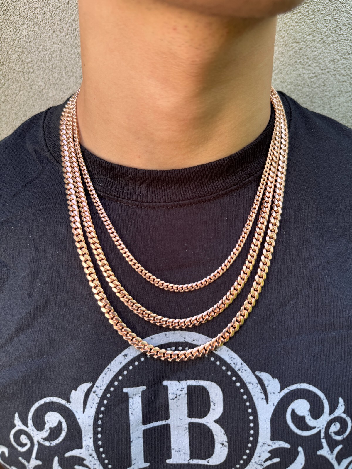 Miami Cuban Link Chain Bracelet 14k Rose Gold Plated Solid 925 Silver Box Lock