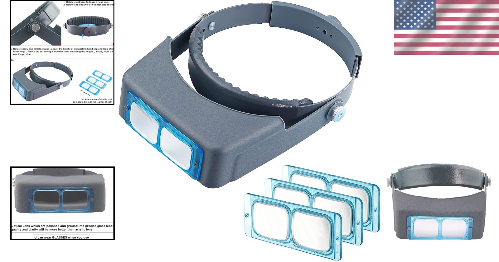 Headband Magnifier with Light Jeweler Magnifying Glass Loupe Visor Optivisor NEW