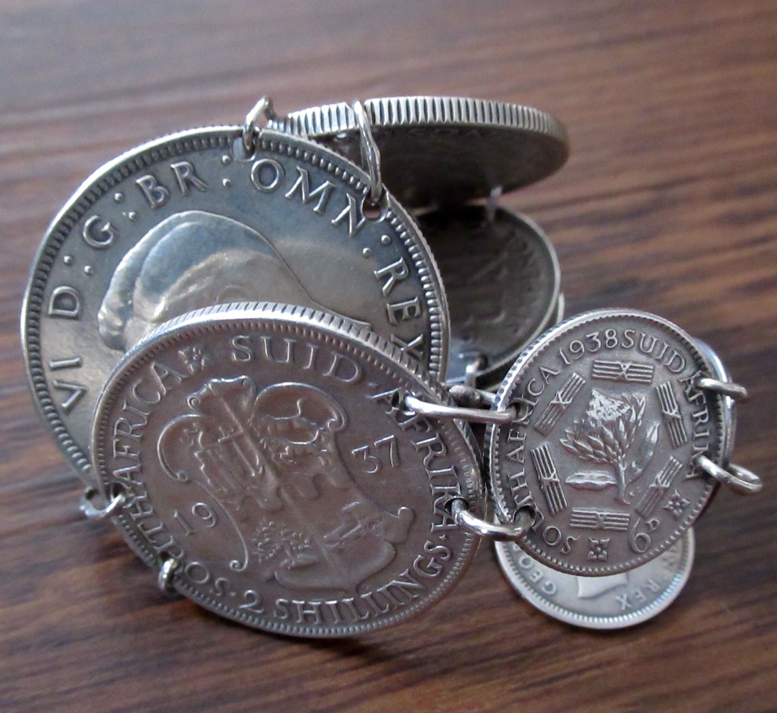 Vintage Great Britain South Africa Columbia Silver Coin Bracelet Half Crown