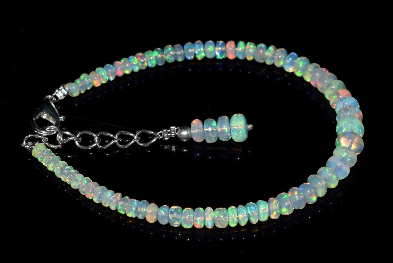 Natural Ethiopian Wello Fire Opal Gemstone Fire Beads 7.5″Bracelet F01784