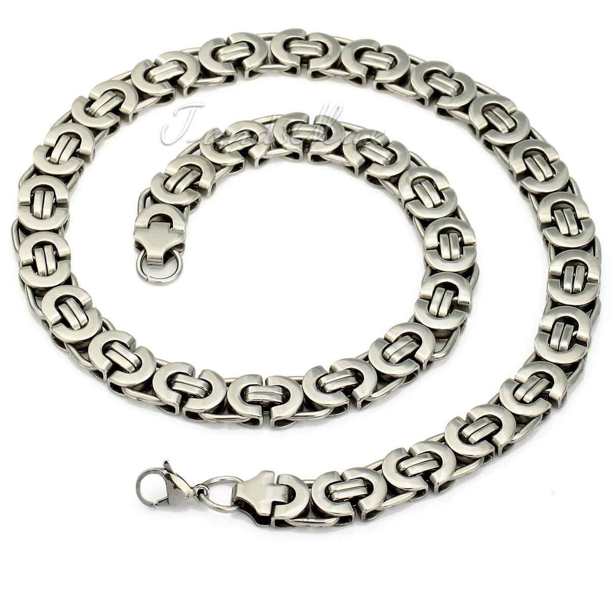 11mm Men’s Silver Flat Byzantine Chain Necklace 316L Stainless Steel 18-36″ Xmas