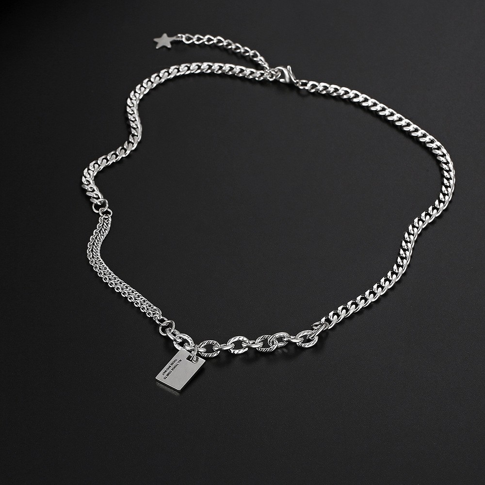 Silver Titanium Alloy Necklace Double Chain Square Tag Extension Choker Unisex
