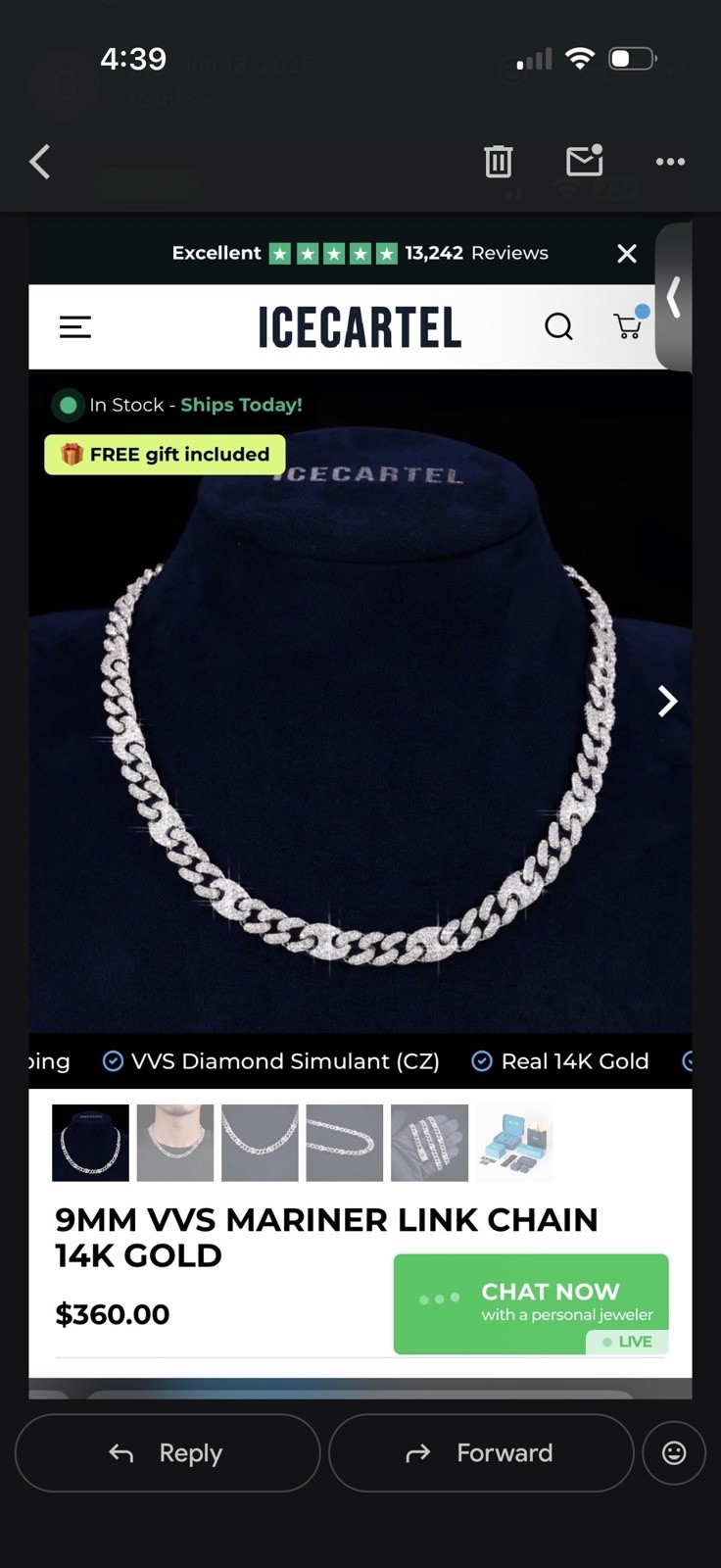 ICECARTEL Anchor/Mariner Chain Necklace Silver Tone Clear CZ Pavé Hip Hop