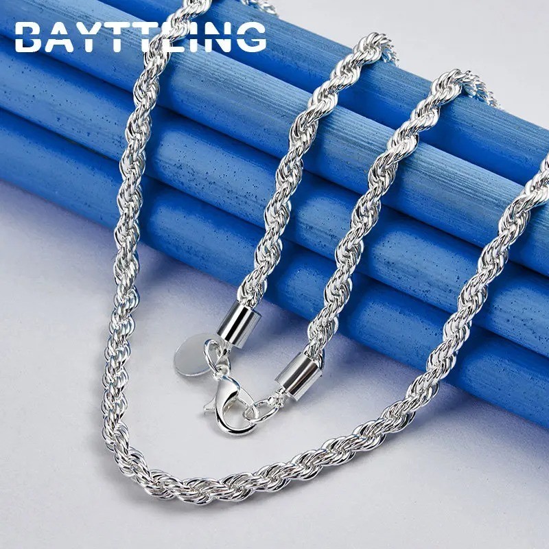 925 Sterling Silver Rope Chain Set 4MM Necklace & Bracelet for Men Women | 40–60