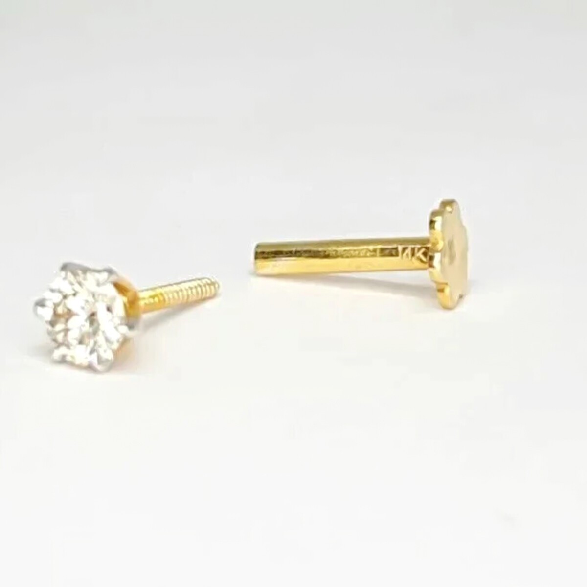 2.50mm Round Cut Natural Diamond Screw Back Women & Nose Pin 14k Yellow Gold