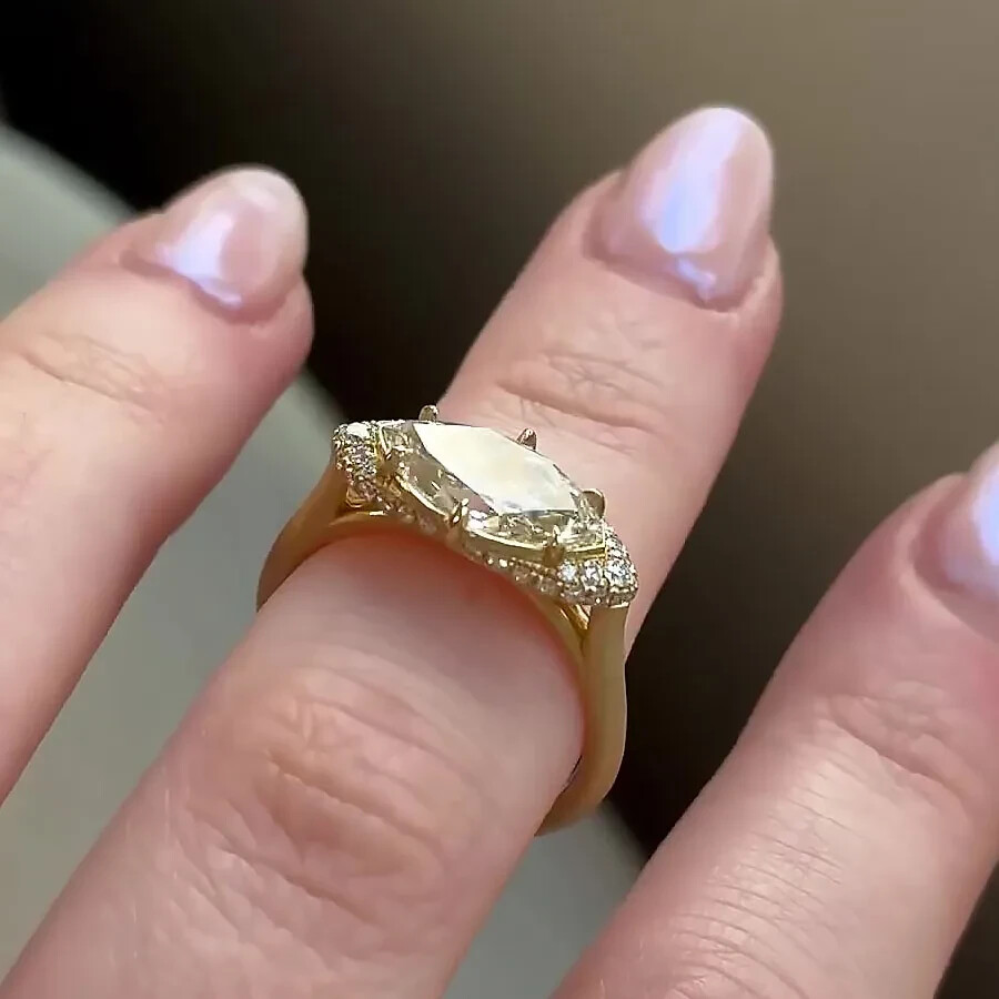 14K Yellow Gold Plated 1.00Ctw Marquise Cut Real Moissanite Women’s Wedding Ring