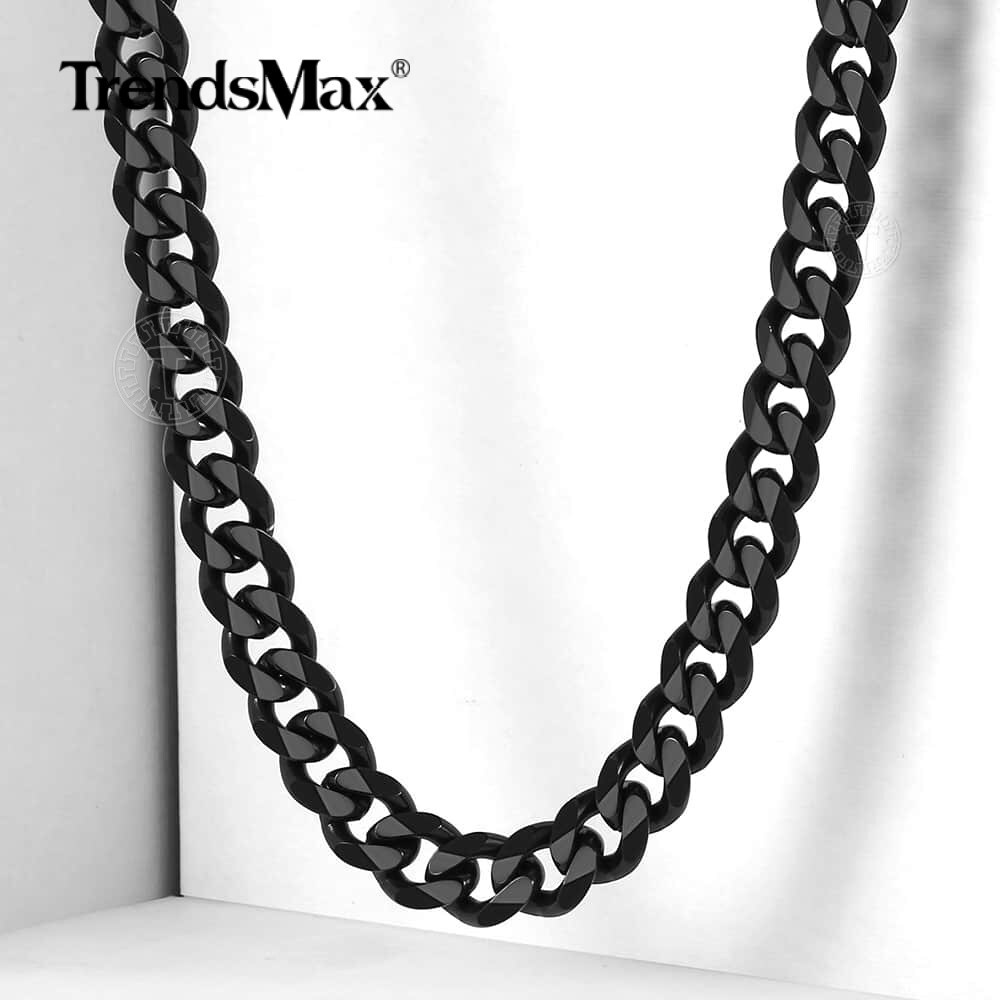Men’s Black Stainless Steel Cuban Necklace Curb Chain 3/5/7/9/11mm Wide Jewelry