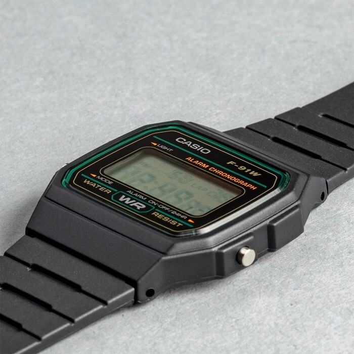 Casio Standard F-91W-3 Boys Watch Quartz Black Green Dial Digital From Japan