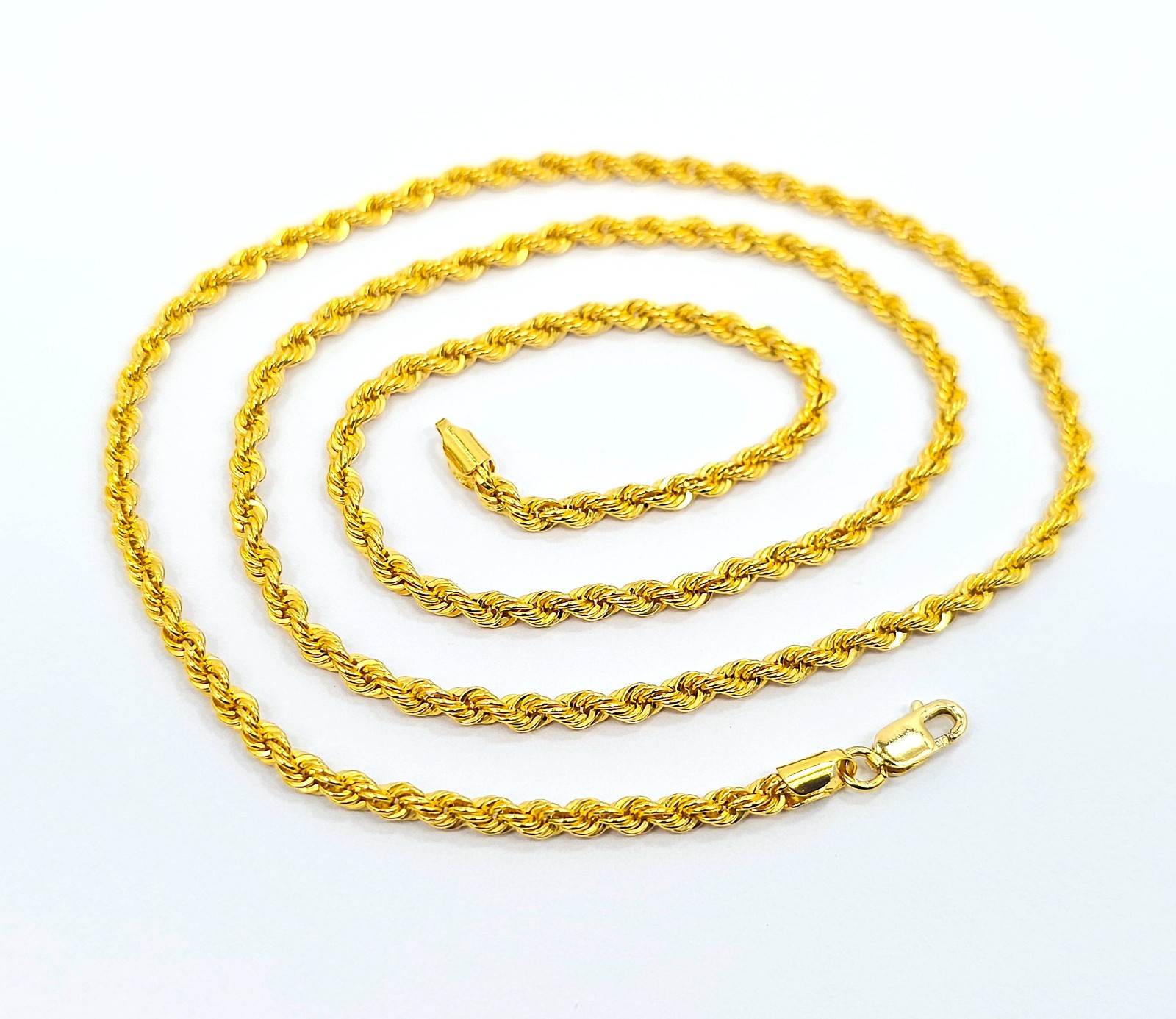 22K Gold Rope Chain Necklace 20 in 2.7 mm Hollow Genuine Hallmarked 916