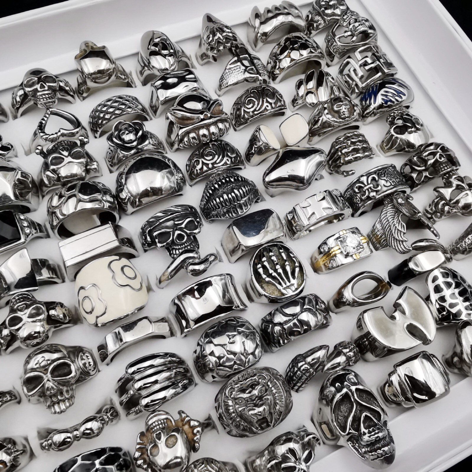 20pcs Mixed Stainless Steel Skull Rings Gothic Punk Biker Style Unisex Jewelry