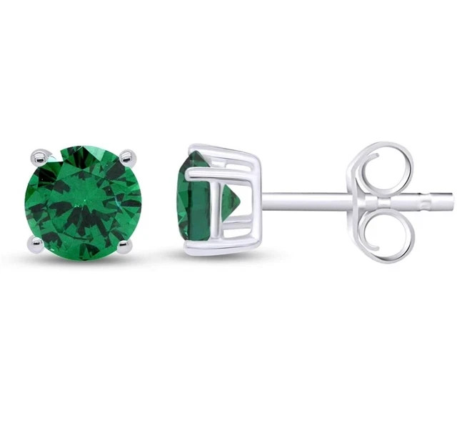 200 Ct Round Cut Simulated Diamond Emerald Solitaire Stud 14k White Gold Plated