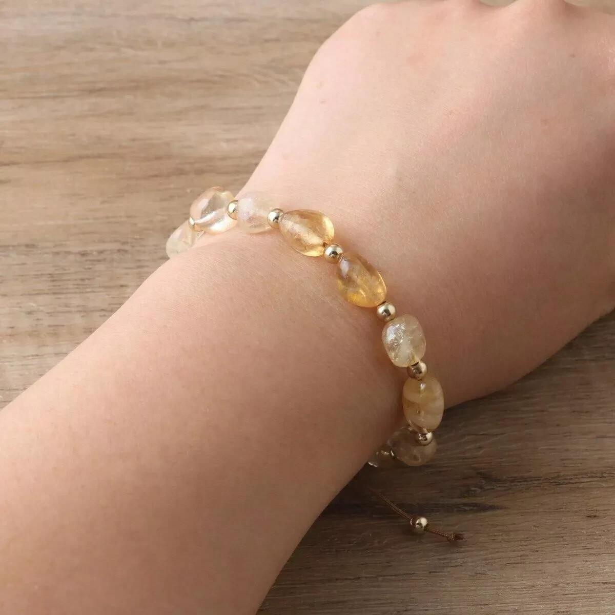Natural Citrine Stone Dainty Bracelet Yellow November Birthstone Gift for Women