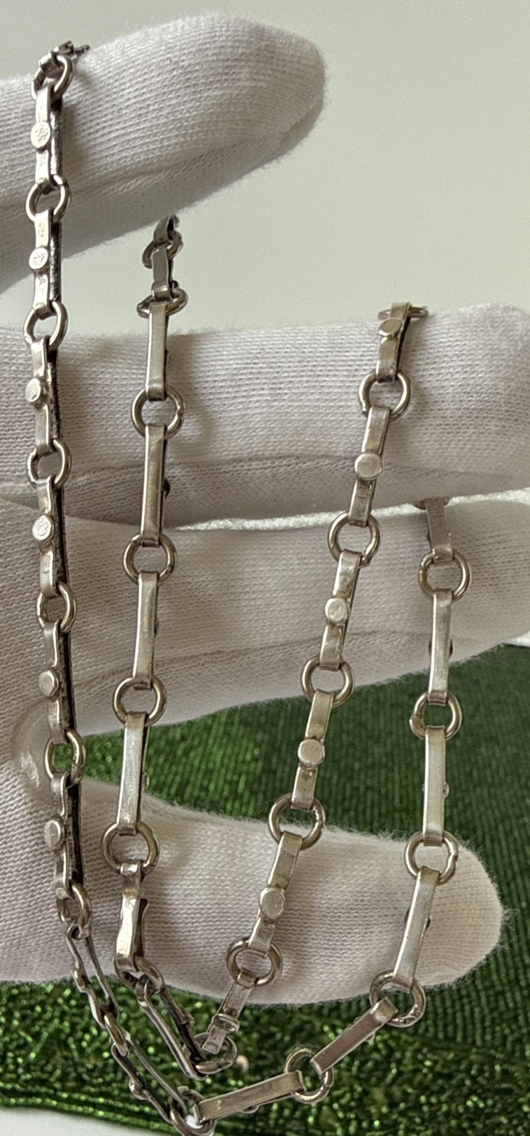 Antique Sterling Silver Hand Made Oval Belcher Link Chain Necklace 20”