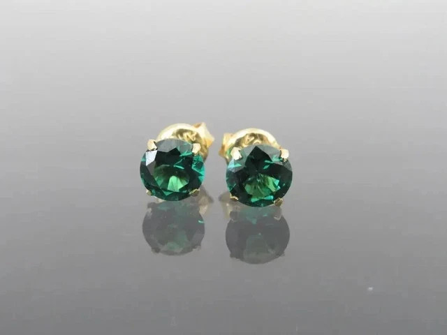 1,20Ct Round Cut Lab Created Green Emerald Stud Earrings 14K Yellow Gold Plated