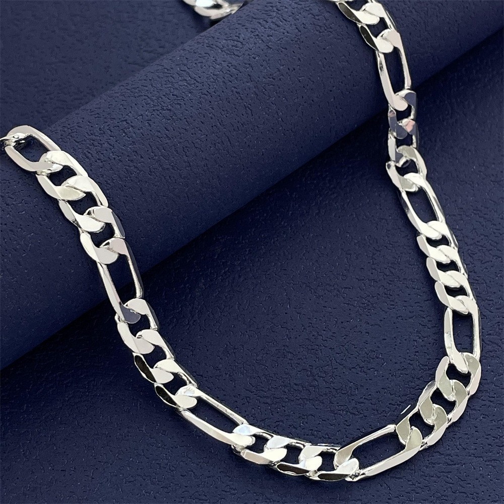 16″ – 30″ Men’s 925 Sterling Silver 8mm Width Figaro Cuban Chain Necklace #N288