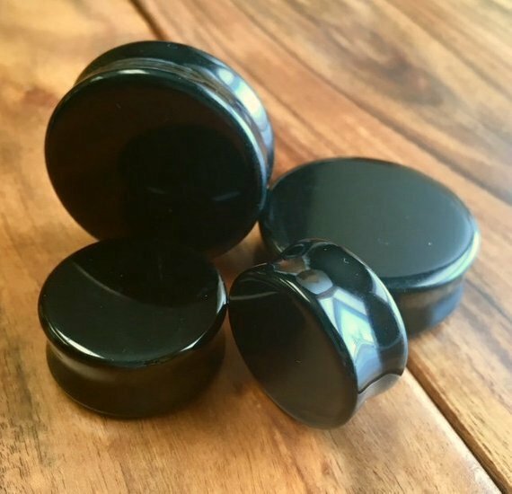 PAIR Black Onyx Organic Stone Plugs Gauges – up to 38mm available!