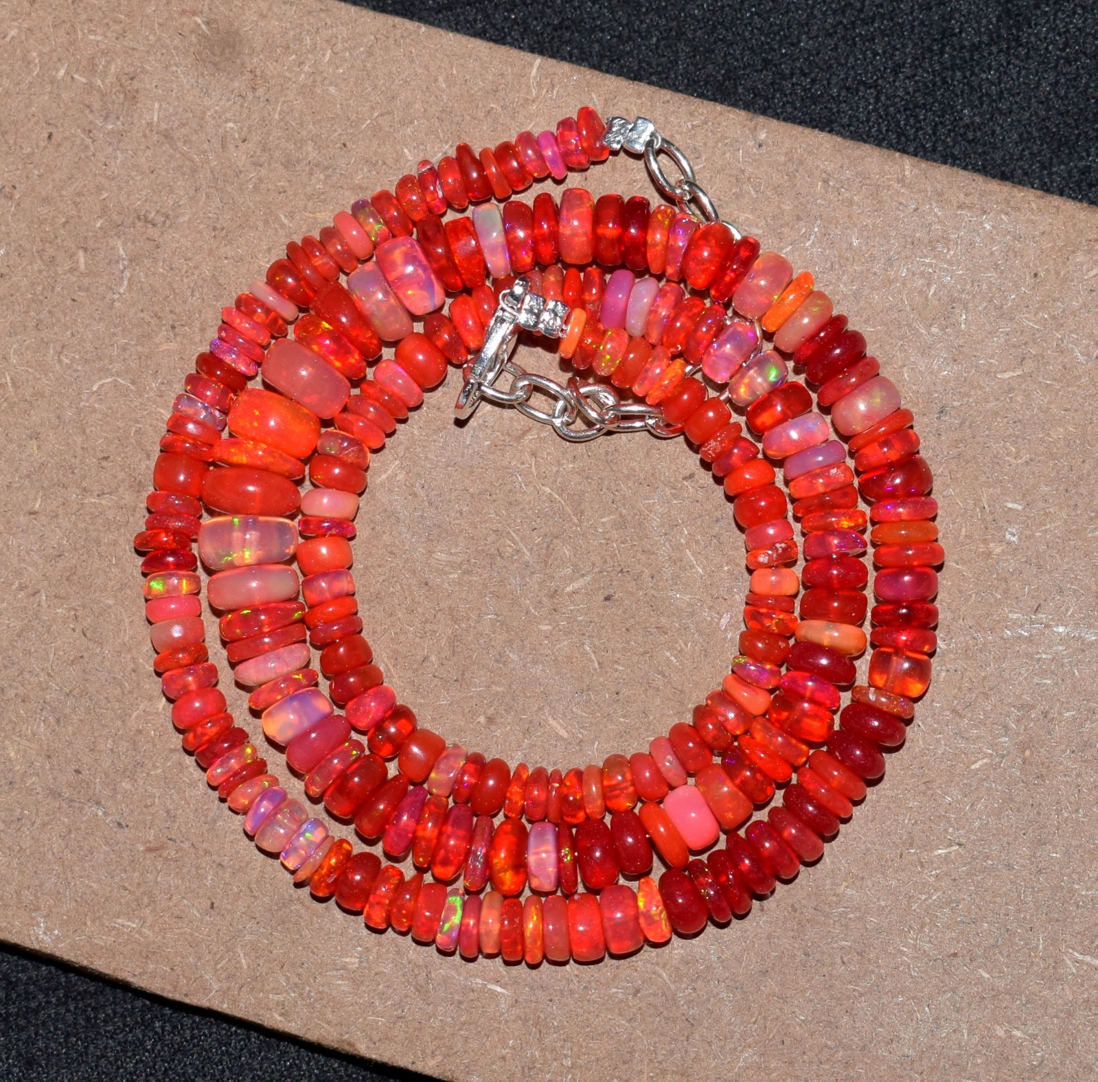 16″Natural Ethiopian Opal Welo Fire Opal Gemstone Bead Necklace AF541