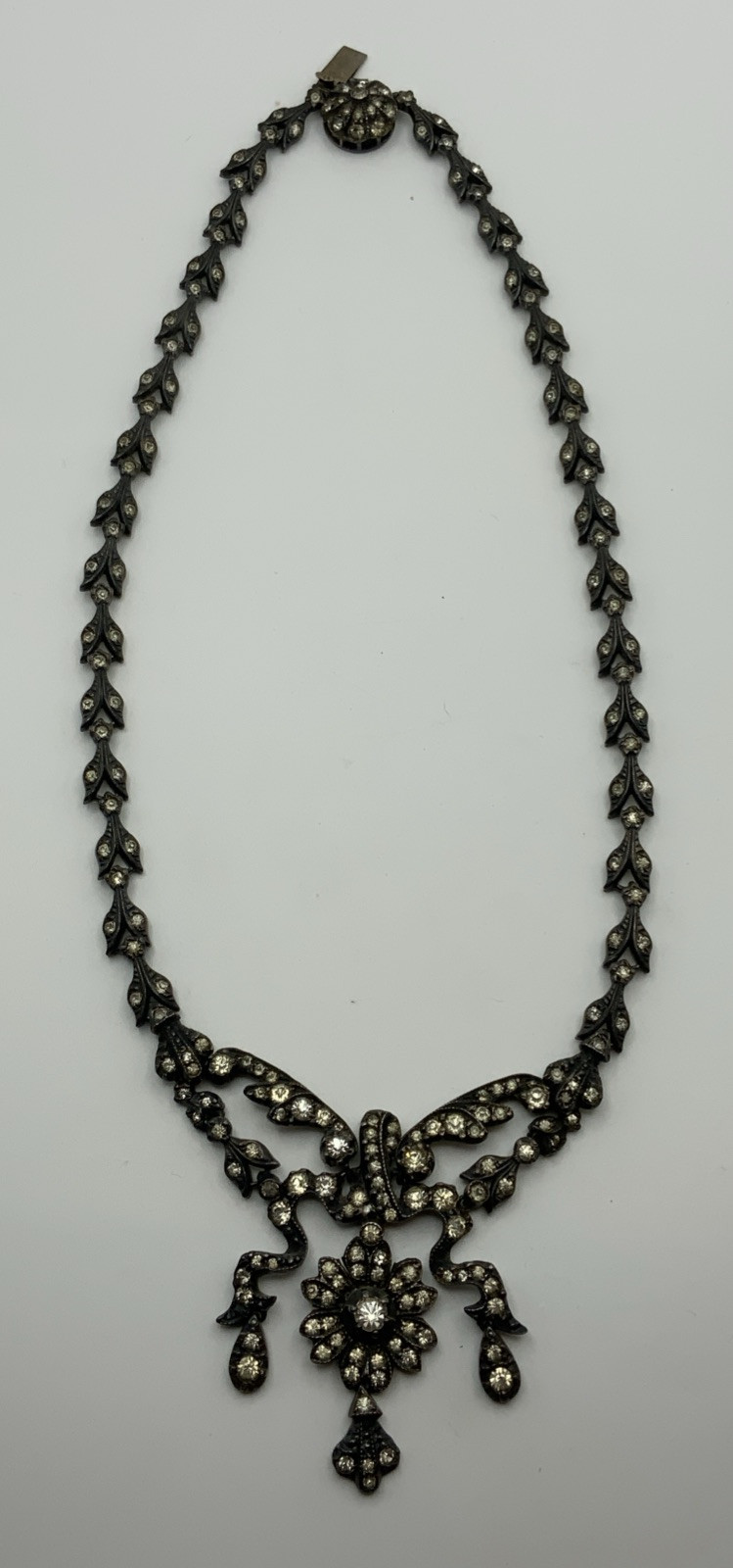 Antique Victorian Diamond Paste Sterling Silver Foiled Back Necklace, 41.7g