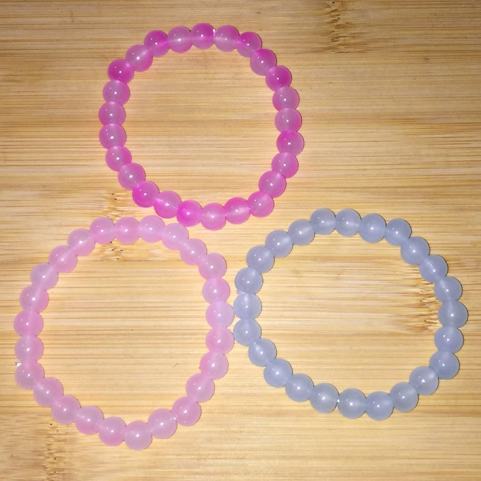 Barbiecore Pink Purple Glass Bead Stretch Bracelets Set of 3 Jewelry