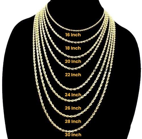 14K Yellow Gold Rope Chain Necklace Diamond Cut Real Gold 1mm-10mm 16″-30″