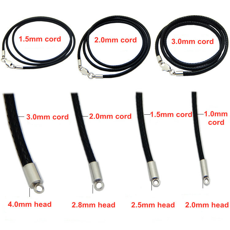Black Woven Necklace Rope Leather Cord Stainless Steel Lobster Clasp Mens Womens