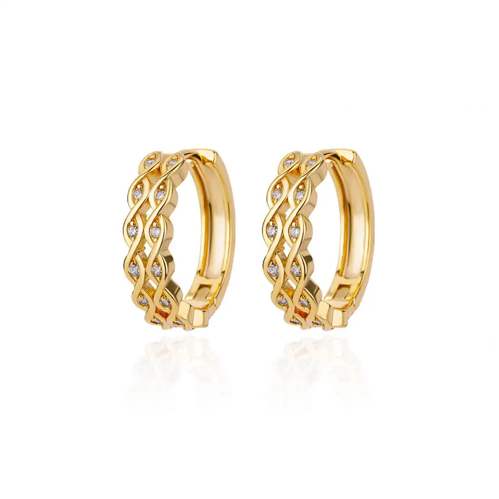 Huggie Hoop Earrings Women Gold Stainless Steel CZ Trendy Snowflake Flower