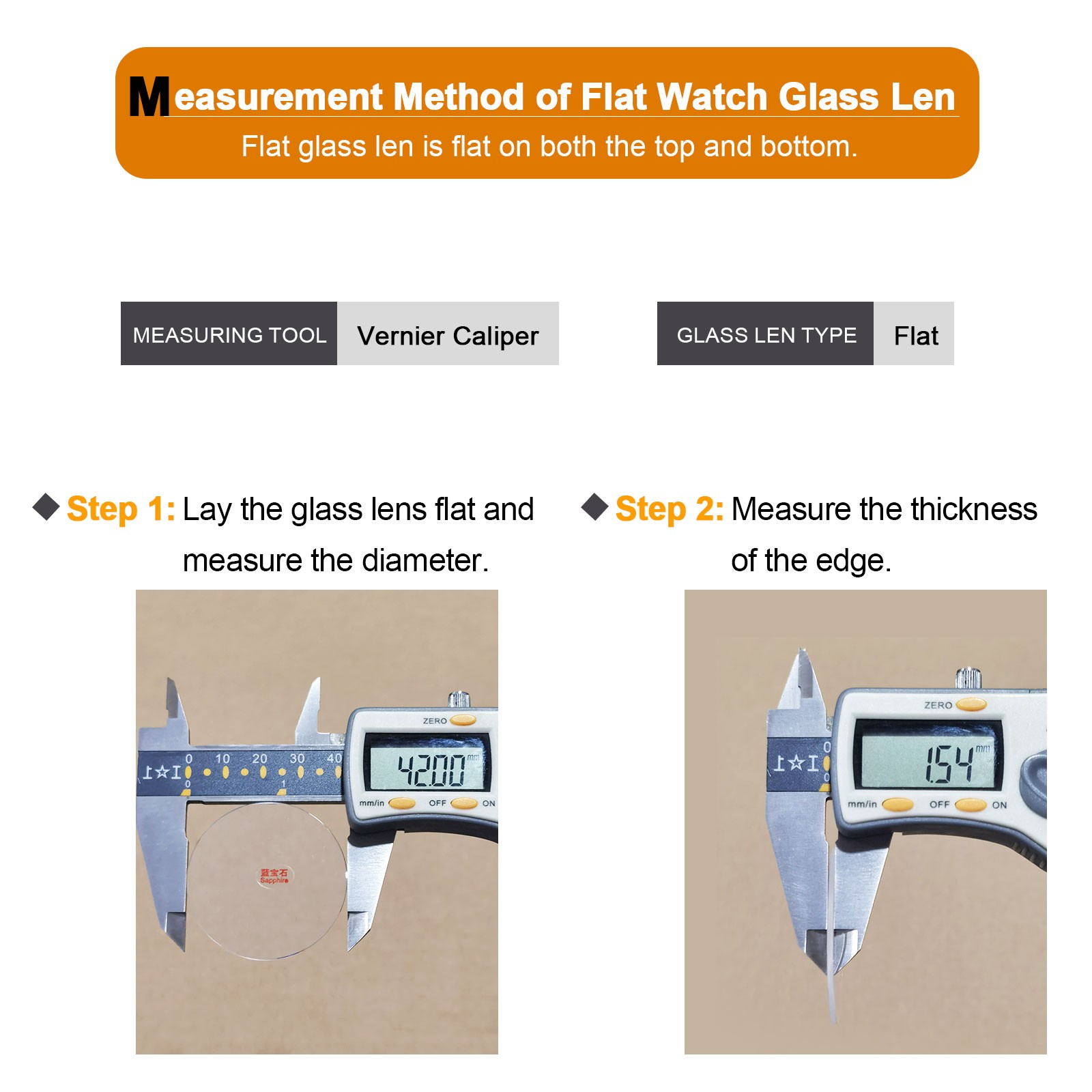 Watch Crystal Glass Lens 31.5mm Dia 1.5mm Thick Flat Round Sapphire Replacement