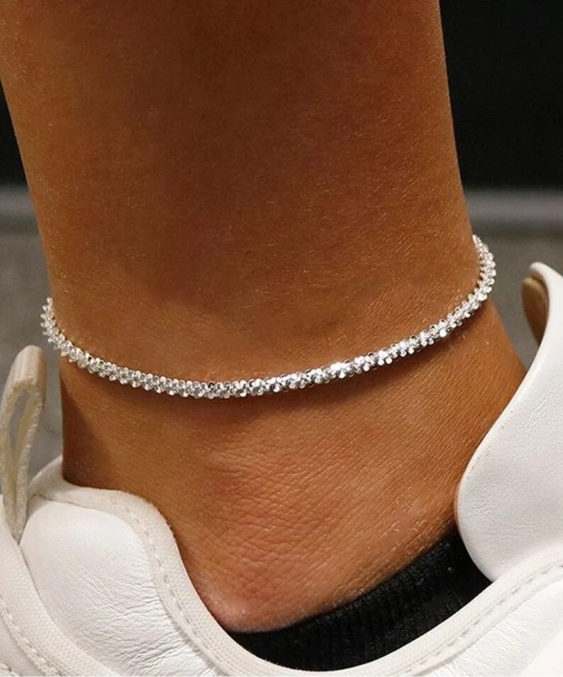 Italian 925 Solid Sterling Silver 2MM DIAMOND CUT Roc Anklet Chain 9″ or 10″