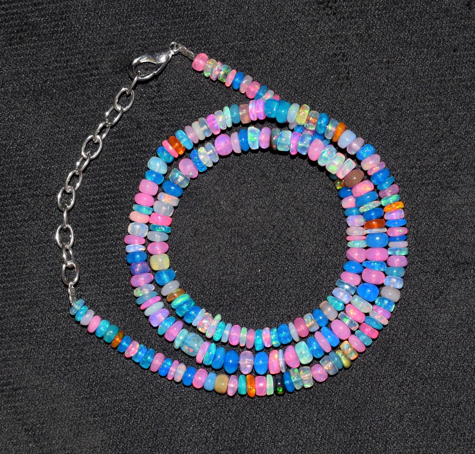 16”Natural Ethiopian Opal Wello Fire Opal Gemstone Bead Necklace AF540