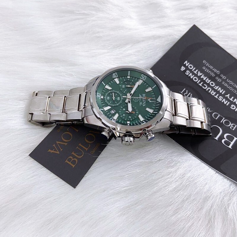 Men New Bulova Classic Green Marine Star Stainless Steel 96B396 Watch (43MM)