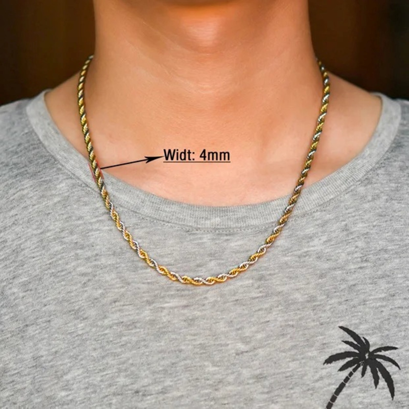 Rope chain necklace for men and women, stainless steel, 16/ 30 in, 2/3/4/5/6mm