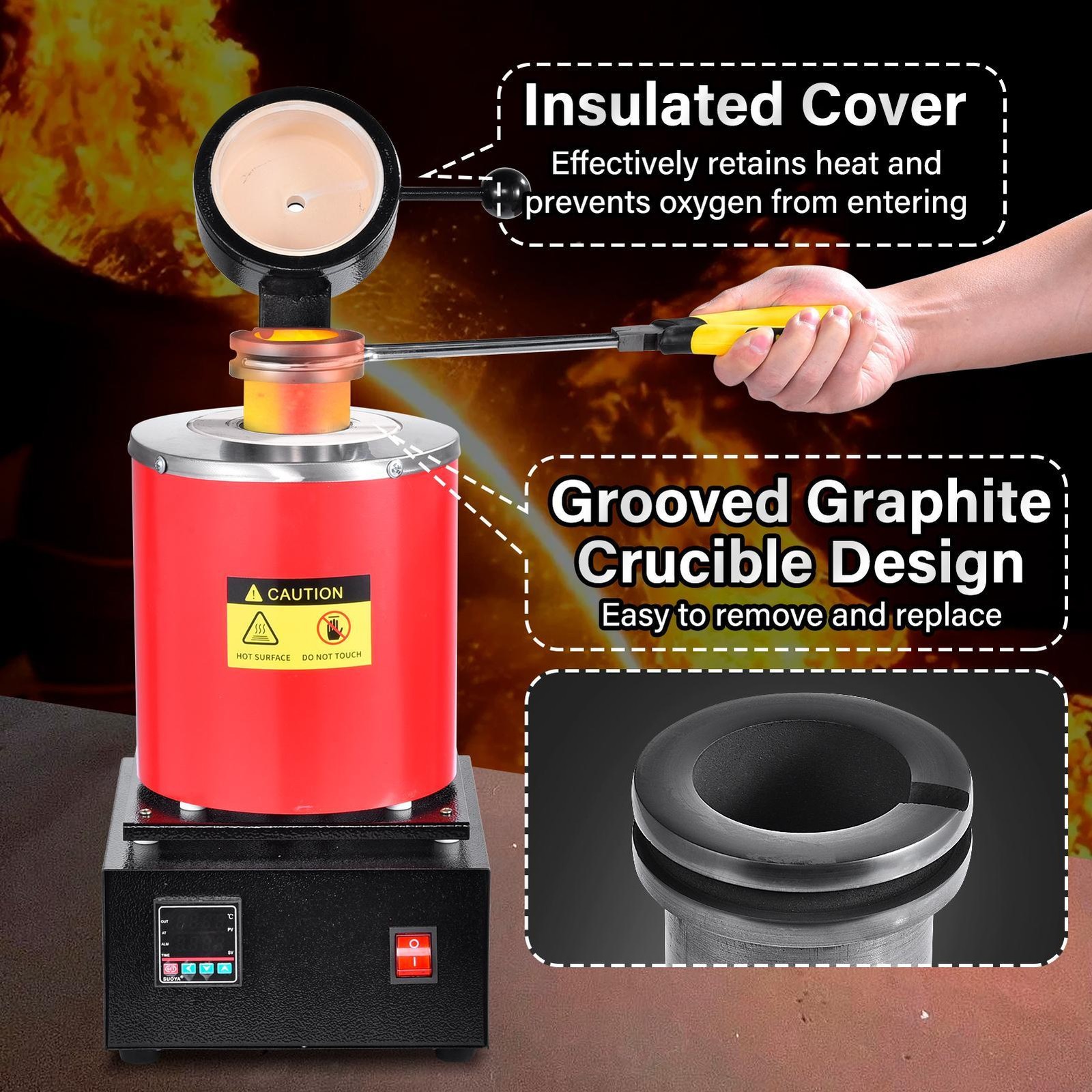 3KG 1500W Electric Digital Metal Melting Furnace Gold Silver Smelter 2102℉ 110V